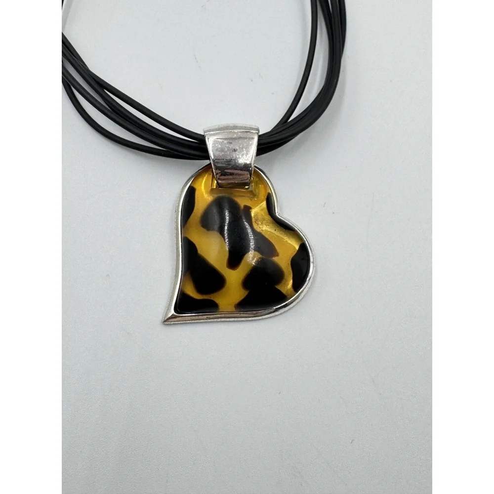 Vintage Avon Faux Tortoise Acrylic‎ Heart Pendant Multi Cord Valentine Necklace